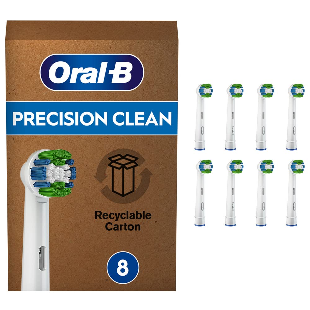 Oral-B Precision Clean Electric Toothbrush Head with CleanMaximiser Technology, Excess Plaque Remover, Pack of 8, Suitable for Mailbox, White