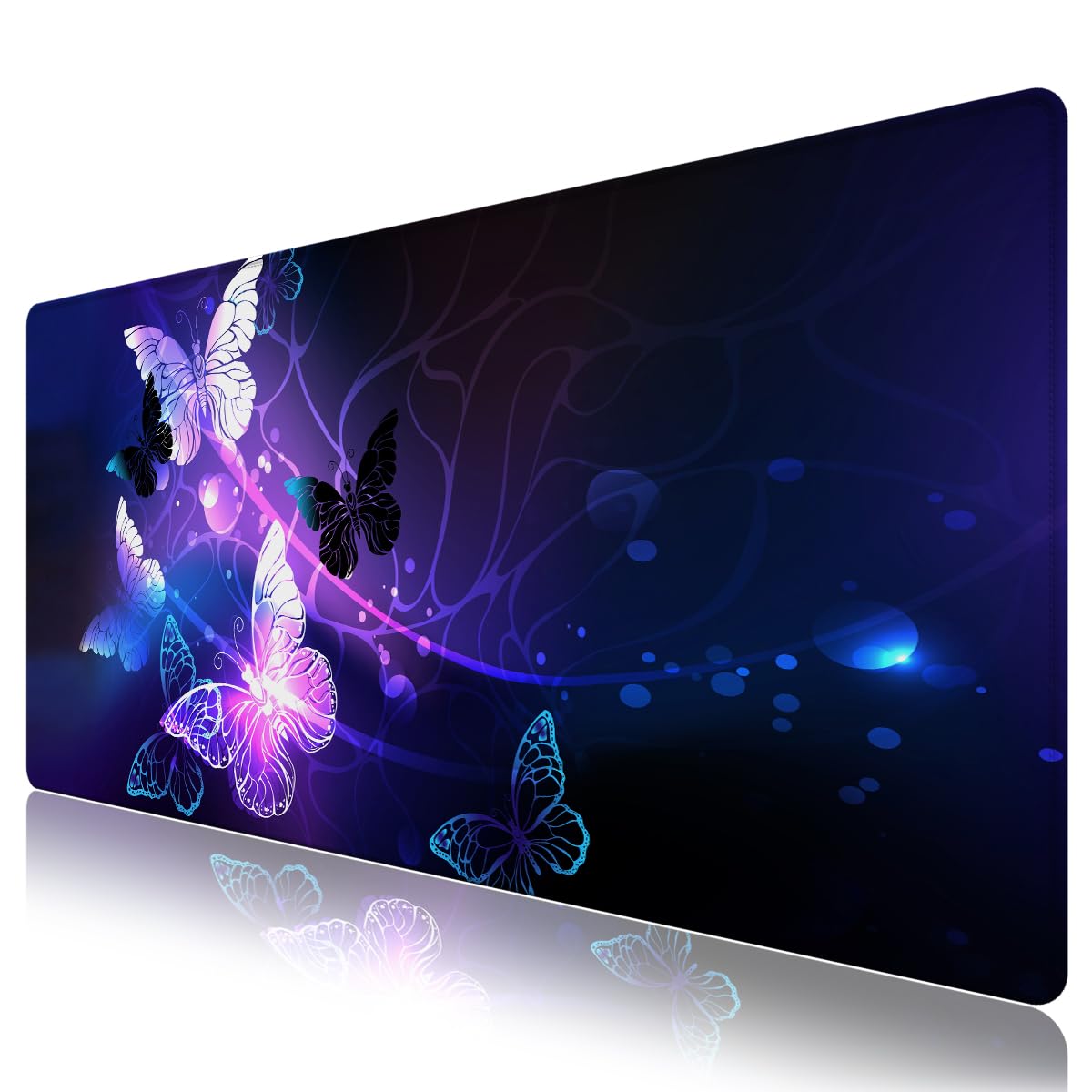 Extended Gaming Mouse Pad Mat- Large Desk Mat Non-Slip Rubber Base Computer Desktop Laptop Keyboard Mouse Mat Stitched Edges, 35.1x15.75 inch XXL Waterproof Mousepad for Work & Game, Arts Butterfly