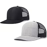 Qoyupuza 2-Pack Breathable Mesh Snapback Trucker Hats, Adjustable Baseball Caps for Men Women, Cotton-Poly Twill Outdoor