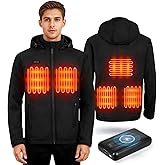 Jivoxia Heated Jacket for Men with Battery 16000mAh 7.4V, Electric Heating Coat Men's Winter Jackets with Detachable Hood