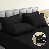BYSURE Jersey Knit King Size Sheets Set 6 Pieces, Stretch Super Soft and Wrinkle-Free Bed Sheets, Spandex Blend with 18-inch Deep Pocket, Black