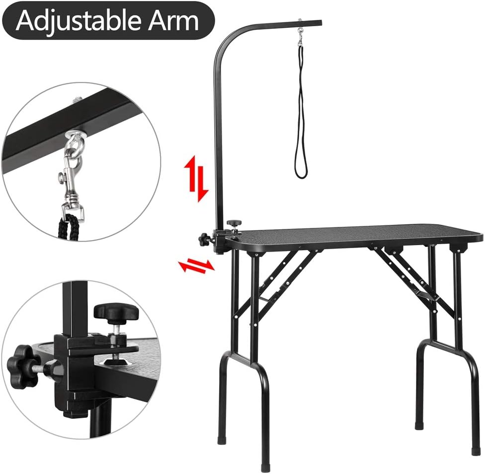 Yaheetech 32-inch Foldable Pet Dog Grooming Table with Adjustable Height Arm Drying Table for Home w/ Noose for Small Dogs Cats Non-Slip Maximum Capacity Up to 220lbs Black: Home Improvement