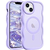 Pepmune for iPhone 13/14 Case, Curly Wave Frame Hard Translucent Clear Back Cover for Women Men Compatible with Magsafe Stylish TPU Shockproof Drop Protection Phone Case for iPhone 13/14, Lavender