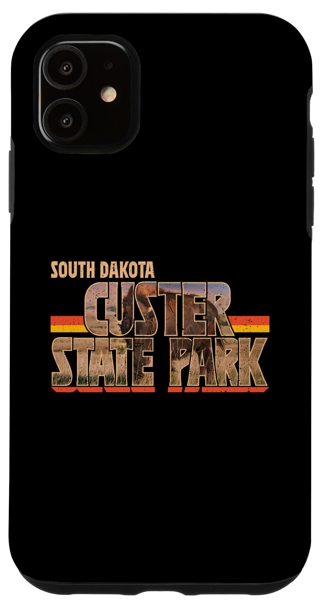 iPhone 11 Bison In Vintage Typography Custer State Park South Dakota Case