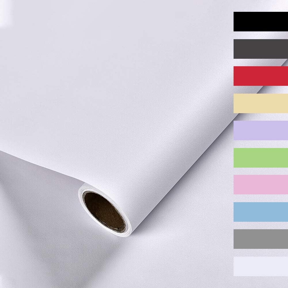 Auckpure Sticky Back Plastic Roll Self Adhesive Wallpaper, (0.4X 3.5M) Contact Paper, Self Adhesive Vinyl Wrap, Frosted Thickened Waterproof Wall Paper, for Furniture Wall Door Stickers White