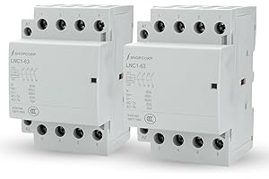 Shopcorp 4 Pole Contactor 120v Coil Normally Open 60 amp IEC 400V AC Contactor - 110/120VAC Coil, 40a contactor Motor Load, Lighting Load 60A, Silent Operation with Mounting Base for DIN Rail | 2 pack