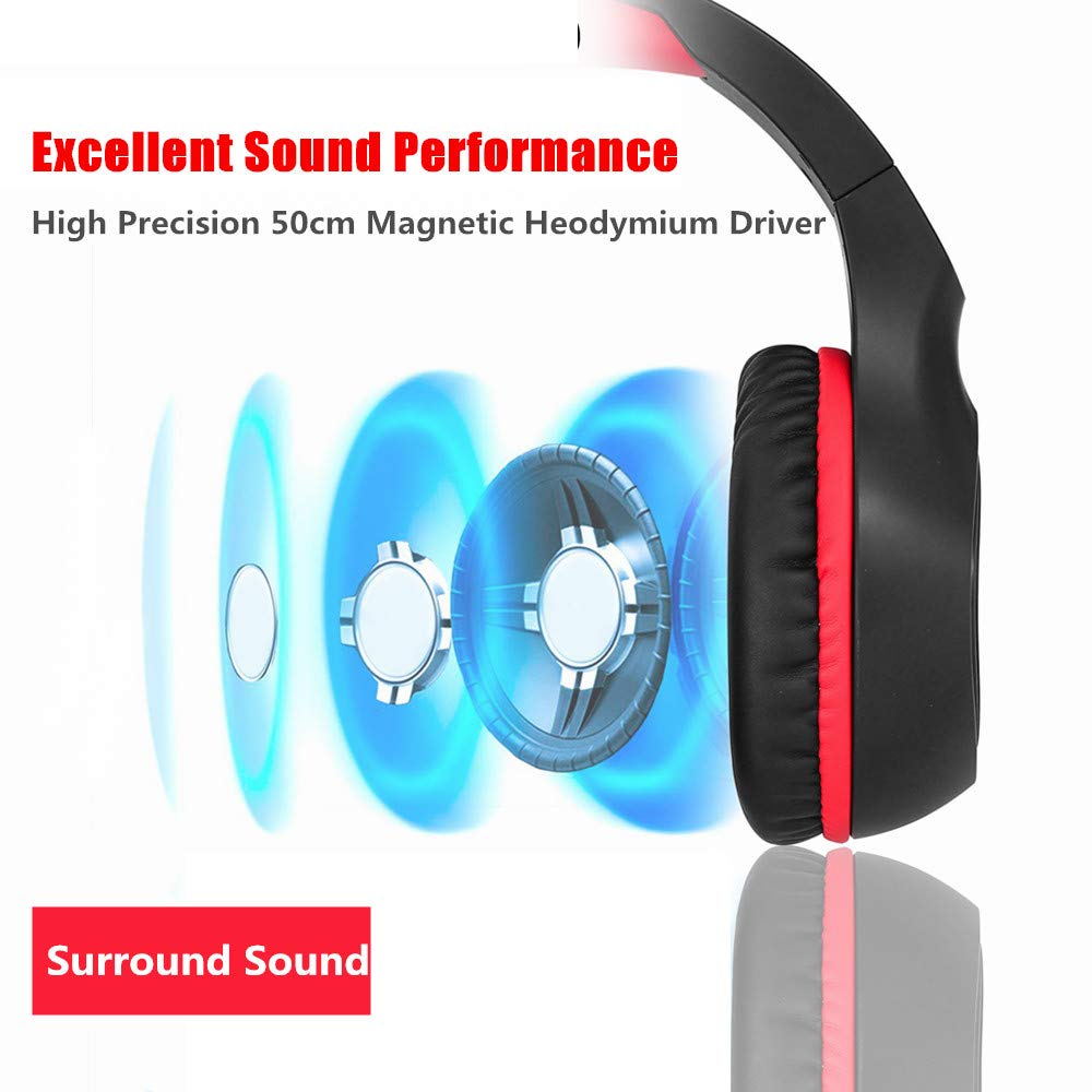 BUTFULAKE Gaming Headset for PS4, Xbox One, Xbox One S, PC, Nintendo Switch, Mac, Laptop, Computer, 3.5mm Wired Over Ear Gaming Headphones with LED Light & Noise Cancelling Microphone, Red