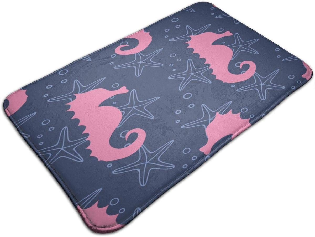 Seahorse and Starfish Seamless Pattern Bath Mat Non Slip