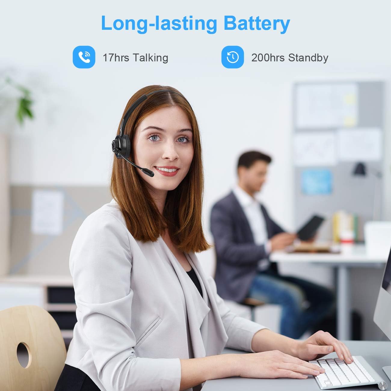 Bluetooth Headphones with Microphone, Wireless Bluetooth Headset on Ear, Noise Canceling PC Headset with Mute Key Clear Sound for Cell Phones Tablet Home Office Skype, Truck Drive, Call Center: Home Audio & Theater