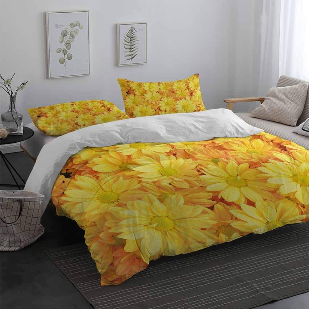 Yellow Flower Microfiber Duvet Cover Lively Daisies Fresh Bouquets with