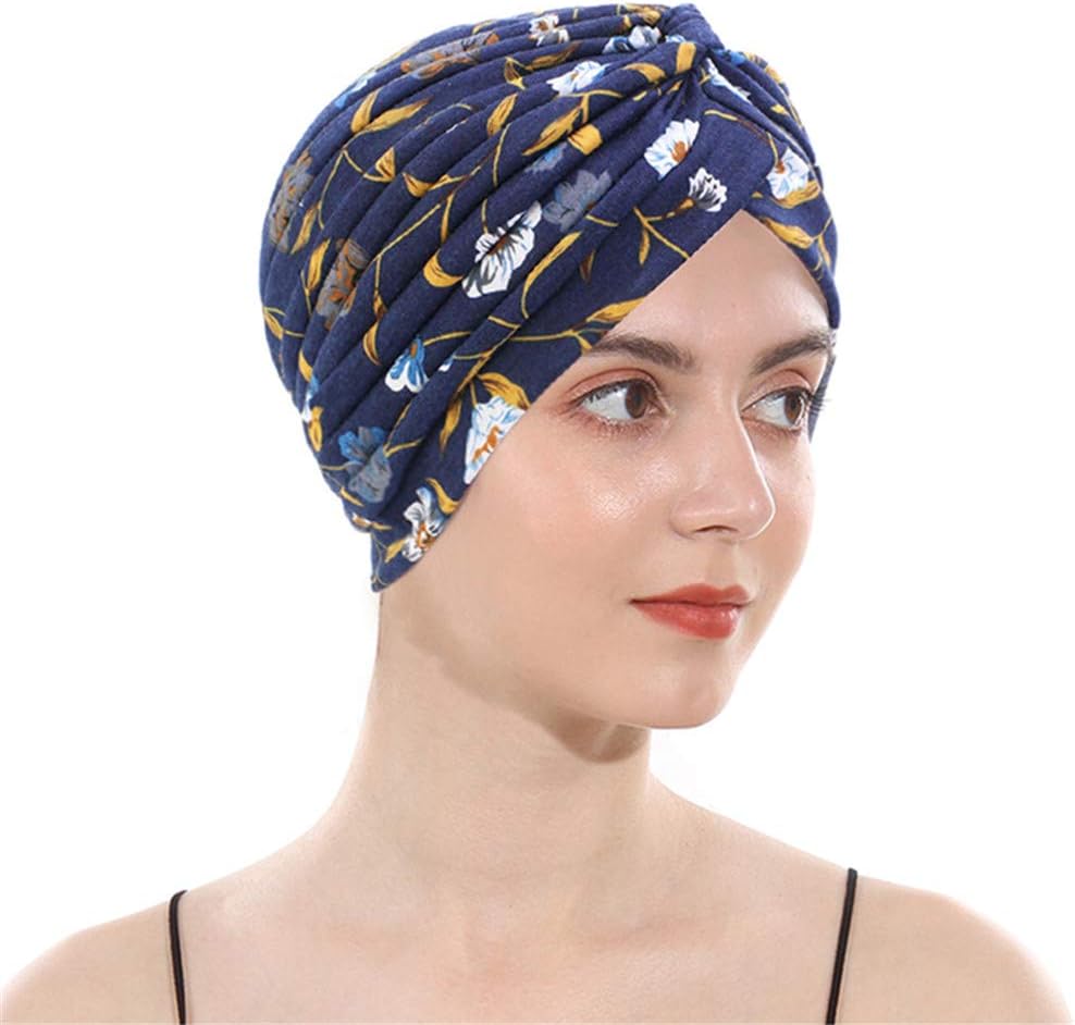 DuoZan Women’s Cotton Turban Elastic Beanie Printing Sleep Bonnet Chemo Cap Hair Loss Hat