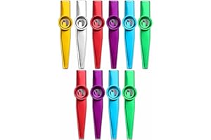 LinamHoz 10 Pack Metal Kazoos with 10 Pcs Kazoo Flute Diaphragms, A Good Companion for Ukulele, Violin, Guitar, Piano Keyboar