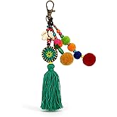 QTMY Pom Pom Shell Beads Tassel Purse Charms for Handbags Pendant Boho Keyring Keychain for Women Bag Decor