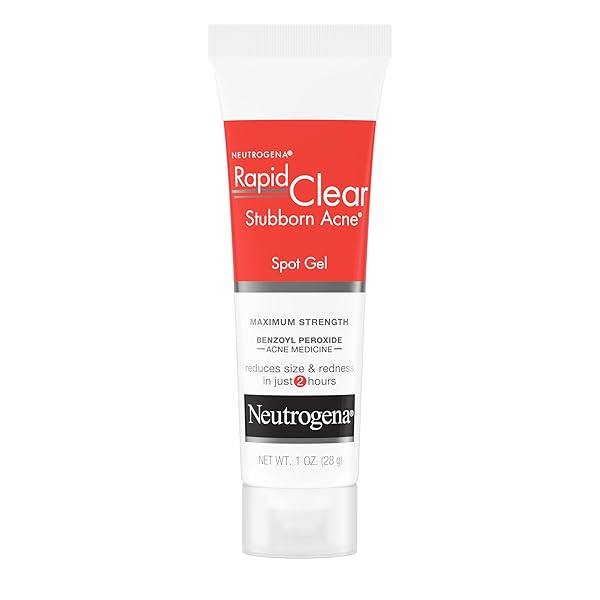 NEUTROGENA RAPID CLEAR STUBBORN ACNE SPOT TREATMENT GEL, MAXIMUM STRENGTH 10% BENZOYL PER-OXIDE TREATMENT MEDICATION FOR ACNE PRONE SKIN, PIMPLE CREAM REDUCES SIZE & REDNESS, 1 OZ