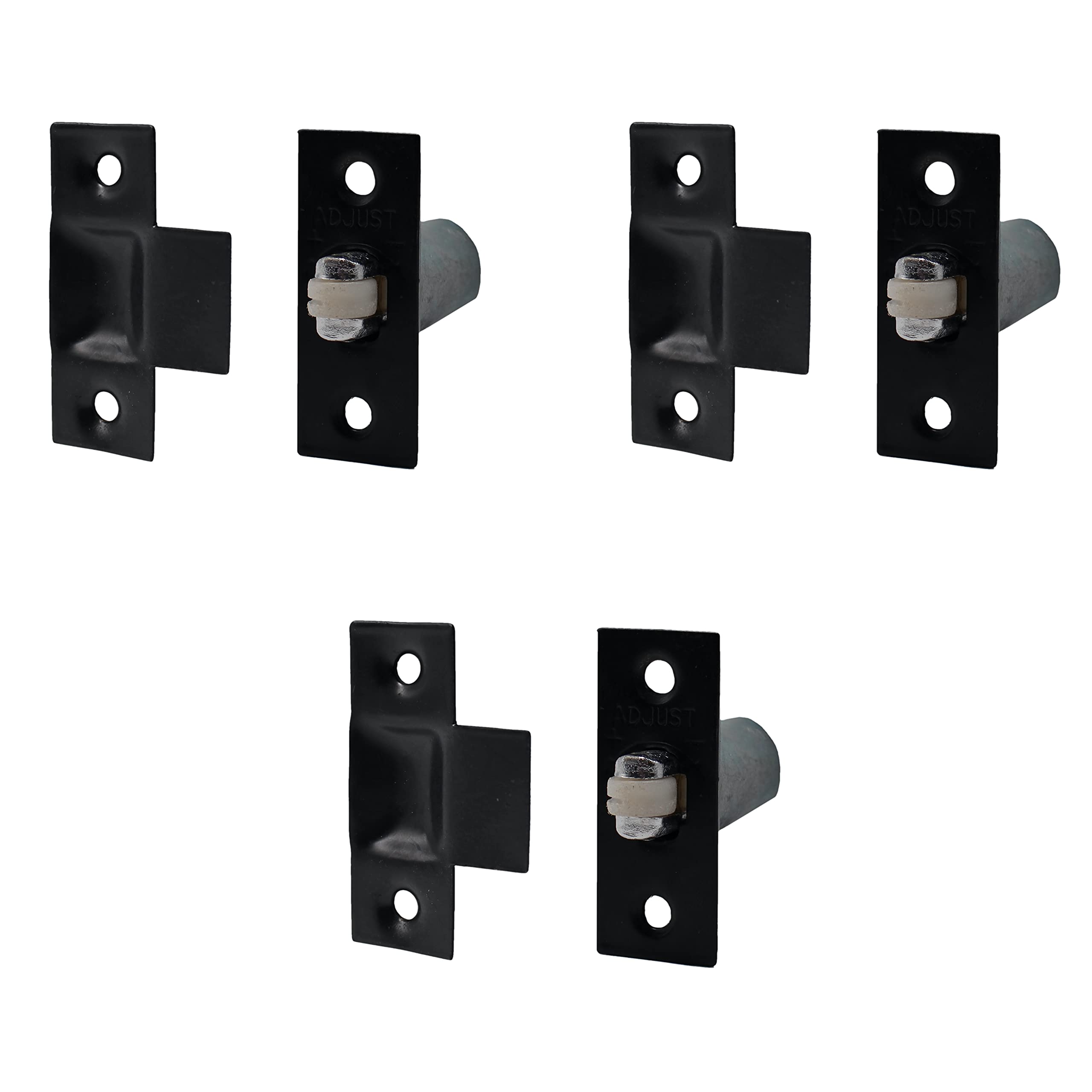 Adjustable Roller Catch Spring Loaded Latch Lock for Internal Doors | Black Plated | Pack of 3
