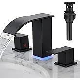 Bathroom Faucet 3 Hole, Matte Black Waterfall Bathroom Faucets, 8 Inch Widespread Modern Bathroom Sink Faucet & Parts, Wide Spread Touch On Three Hole 2 Handle Bathroom Vanity Faucet