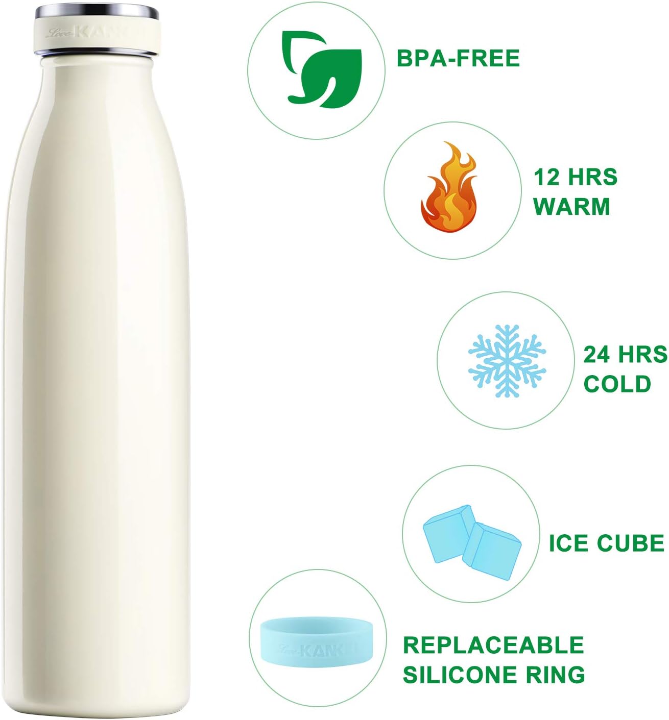 Love-KANKEI Water Bottle Vacuum Insulated Bottle 500ml/24hrs Cold, Stainless Steel Double Walled and BPA Free - Image 3