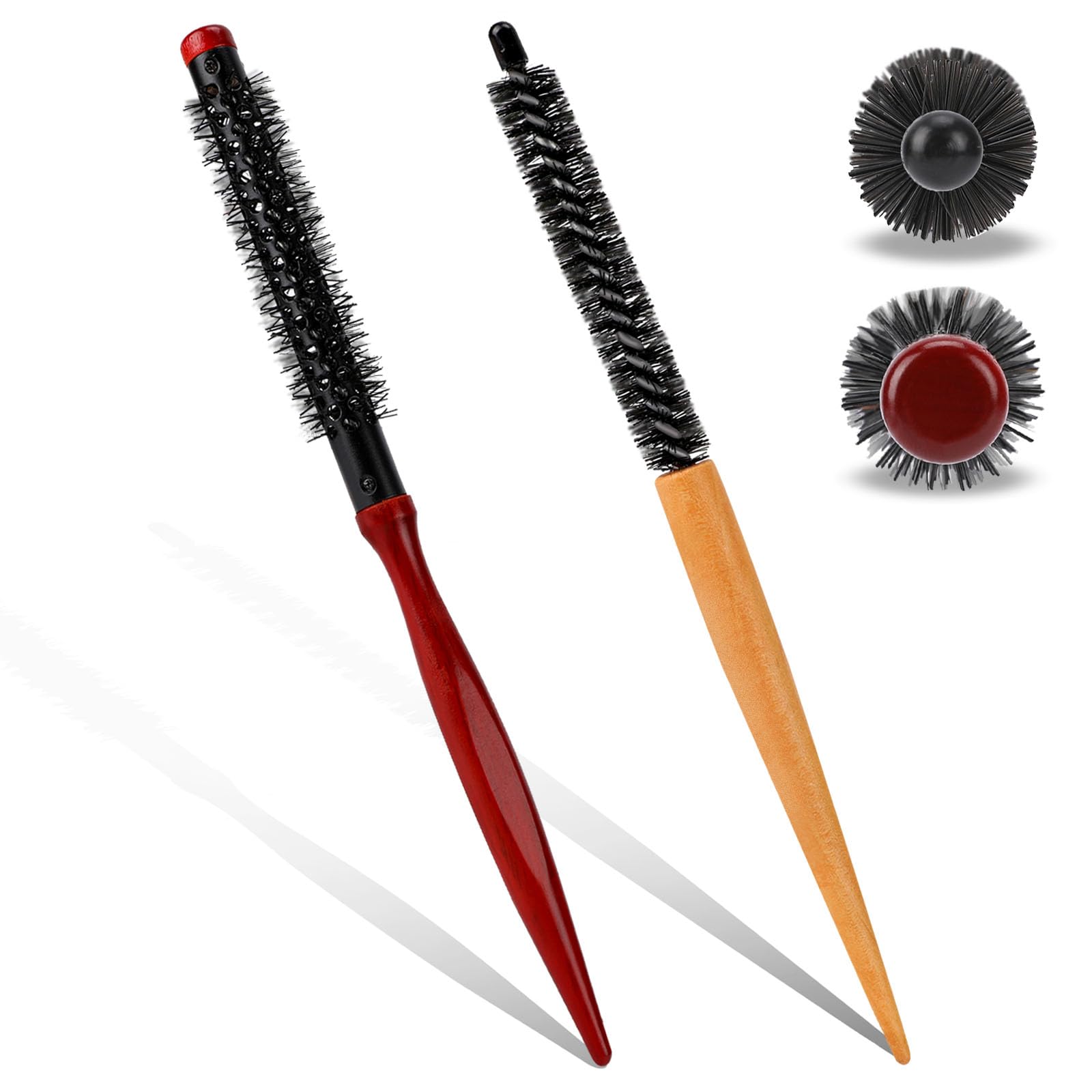 Small Round Hair Brush, 2 Pcs Mini Roller Brushes with Stiff Nylon Bristles, Professional Salon Hairdressing Brush for Blow Drying Curly Hair Styling Bangs Lifting Beard Care