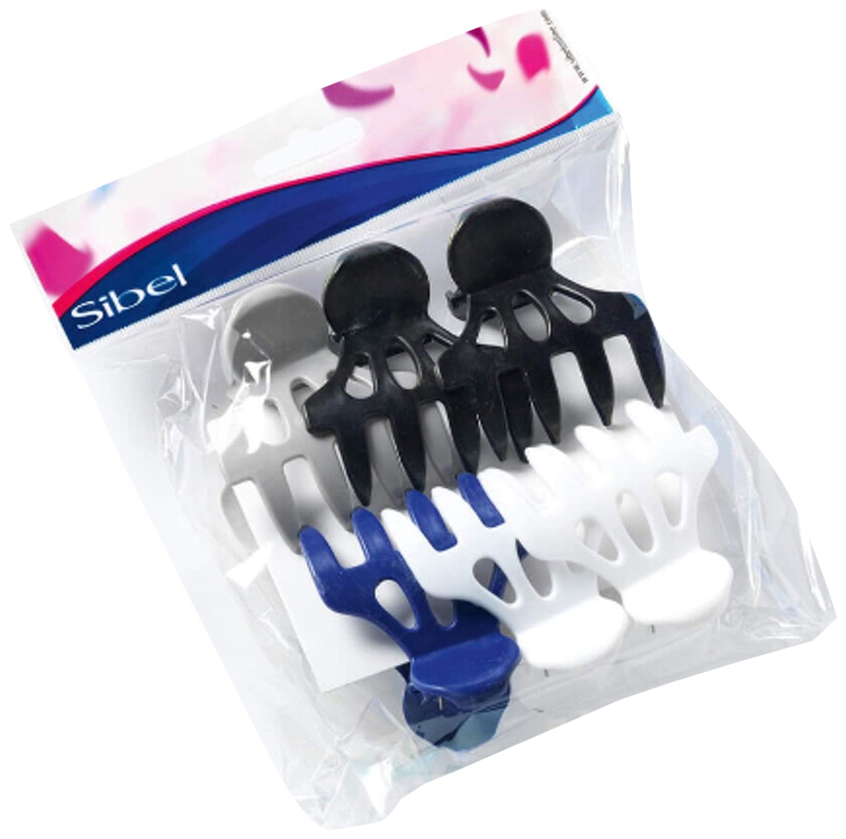 Sibel roller clips pack black/white/blue/grey, 1 pack of 6 pieces