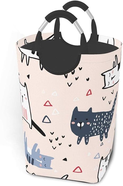 Amazon ランドリーバスケット 収納ボックス 洗濯かご 猫 北欧風 幾何 子供絵 背景 洗濯ボックス ランドリーバッグ 洗濯物入れ 折りたたみ 防水 取っ手付き おもちゃ収納 収納袋 脱衣かご 雑貨収納 大容量50l ランドリー収納 オンライン通販