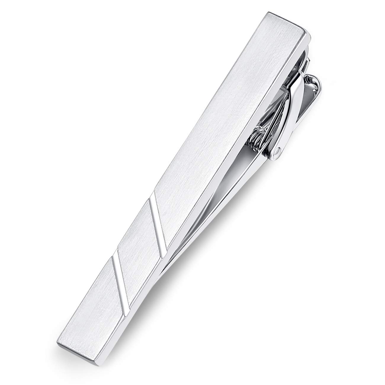 HONEY BEAR Mens Tie Clip Bar - Normal Size Stainless Steel for Business Wedding Gift,5.4cm (Brushed Silver)
