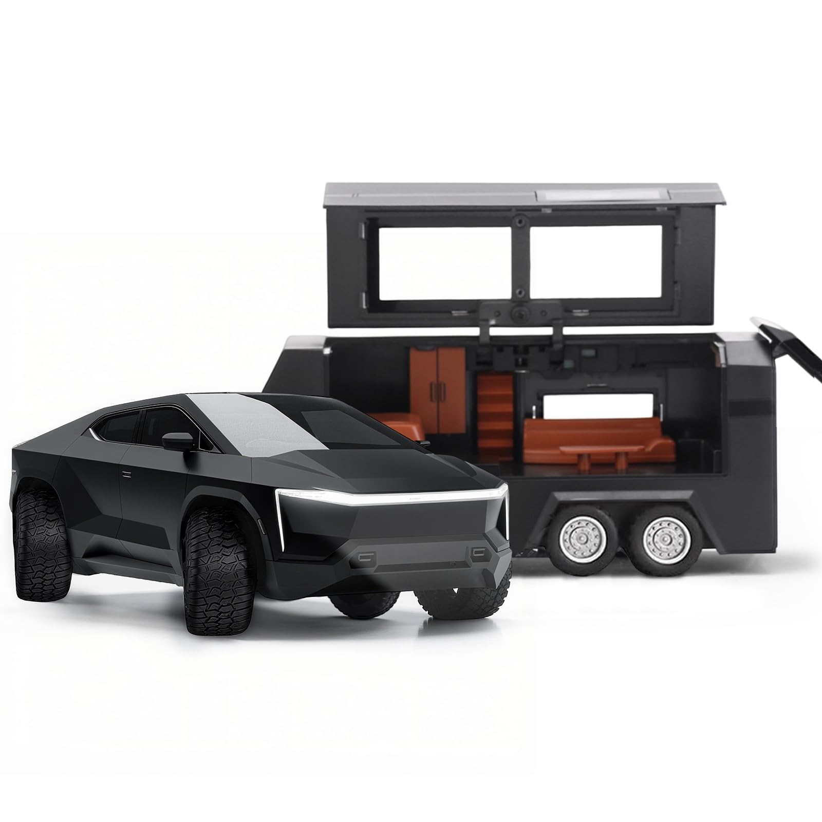MODVKVK Tesla Truck 1:32 Model Car, ​​Trucks Toy Car Motorhome Model Kit with Light & Music, Pull-Back Function, Alloy Die-Cast, Ideal for Children 3 Years and Up & Collectors (Black)