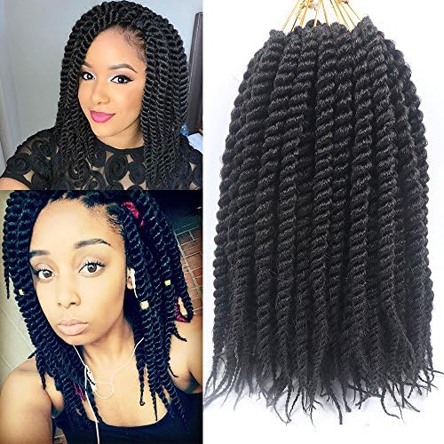 14 Inches 12 Roots/pack Havena Mambo Twist Hair Synthetic Hair Crochet Hair Extension (6 Packs) (#1B)