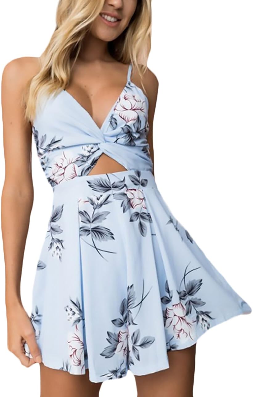 Jumpsuit Damen Kurz Overall Elegant Sommer Blumendrucken Fashion