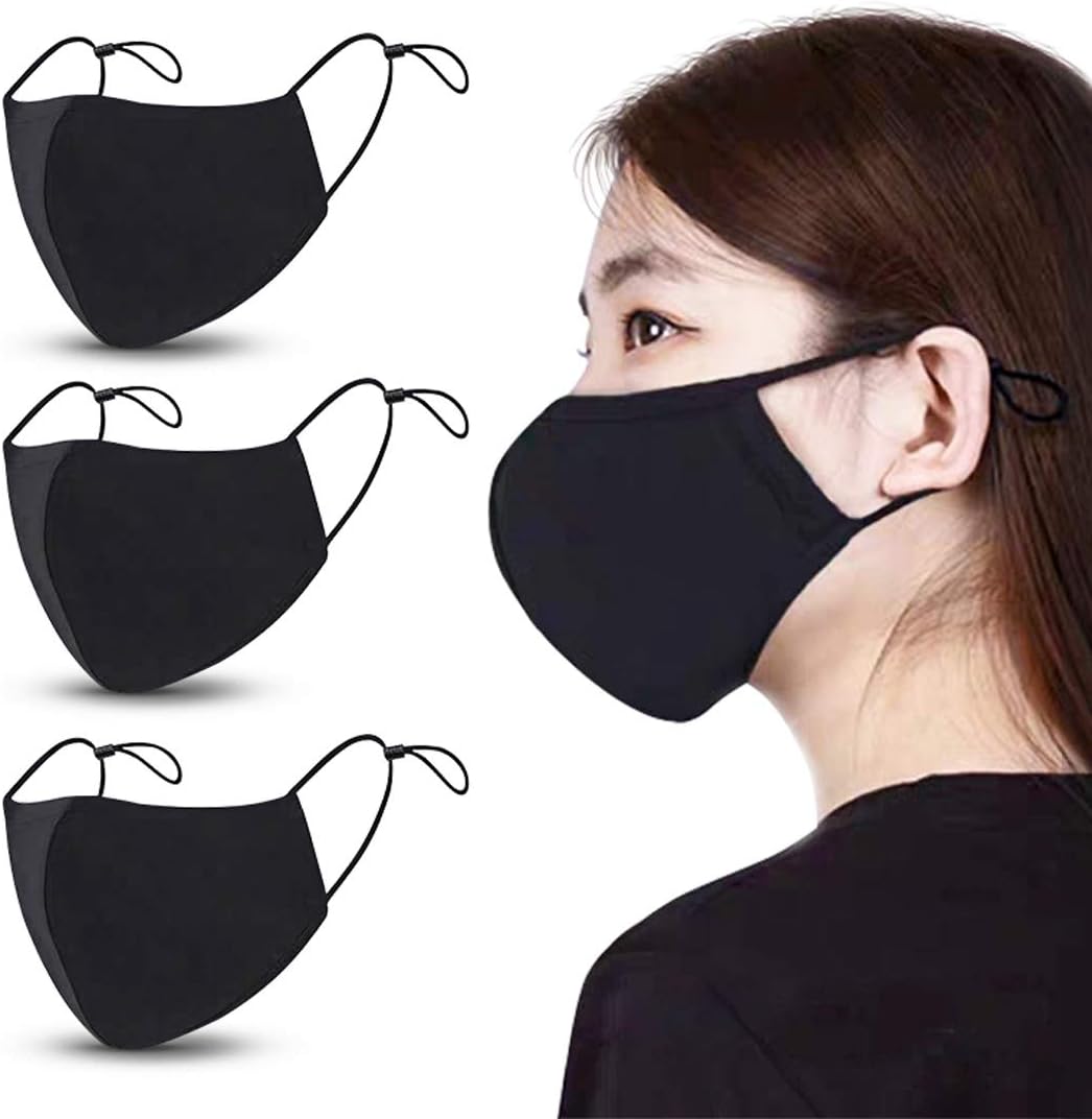 Sago Brothers Black Face Mask 3 Pack, Anti Dust Mask Reusable Mouth Mask for Dust Protection, Adjustable Earloop Cotton Face Mask for Cold Weather