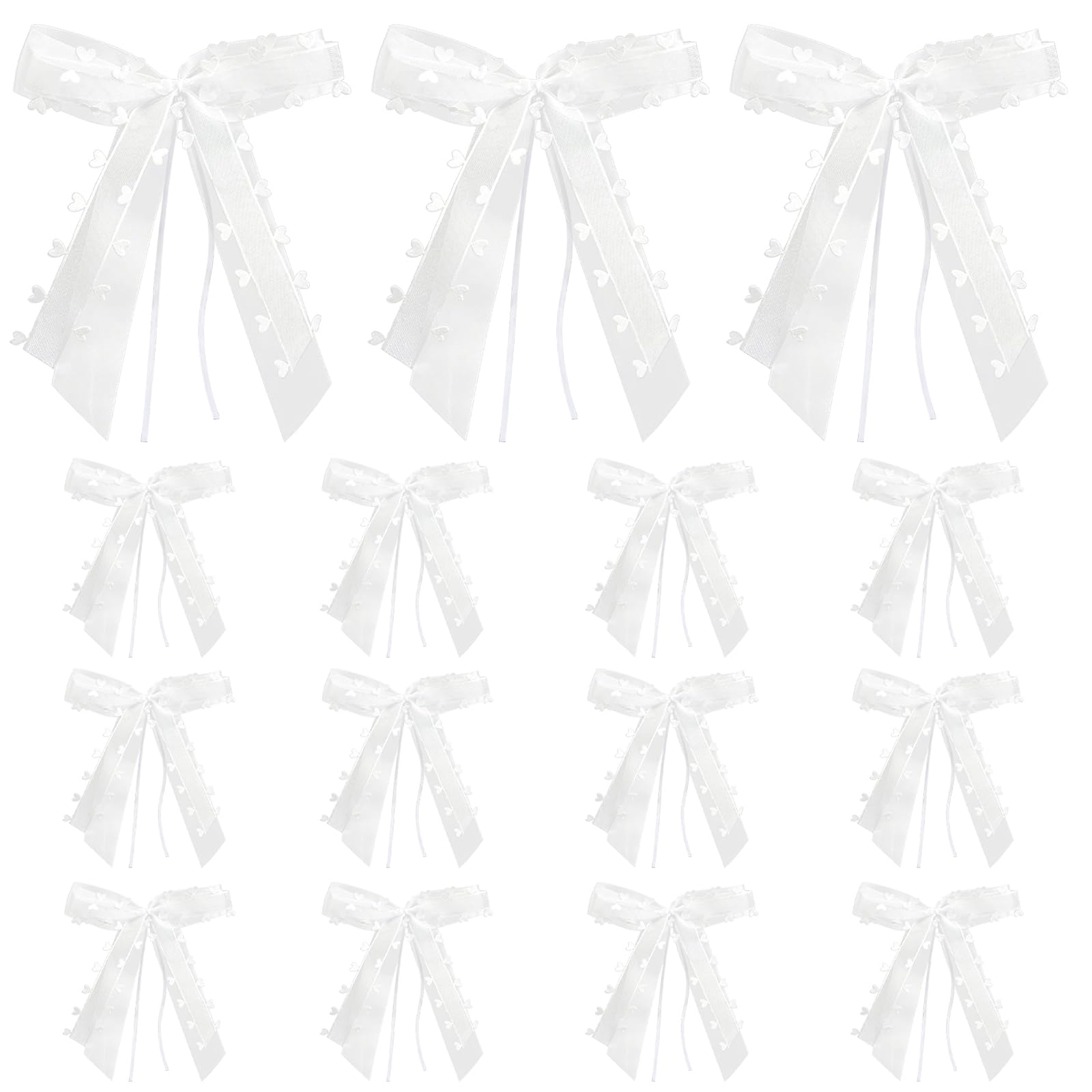 FUIPVGI 15 Pcs Wedding Car Ribbon White Bow White Heart Wedding Bows Butterfly Organza Bow Decorative Bows Double Layer Ribbons And Bows With Heart Flower Arrangement Wedding Party Decoration(White)