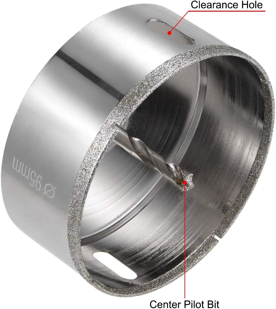 sourcing map Diamond Drill Bit 95mm Glass Hole Saw Core Drill Bit with Spotting Drill Bit for Ceramics Porcelain Tile Bottles Pots Brick - Image 4