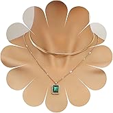 Erimberate Bohemian Layered Emerald Choker Necklace Emerald Square Pendant Necklace Gold Flat Snake Chain Necklace Green Emerald Herringbone Chain Necklace Jewelry for Women Gifts