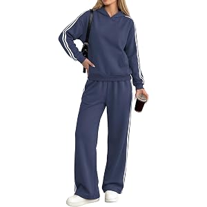 PRETTYGARDEN Womens Striped Sweatsuits 2 Piece Outfits Matching Lounge Sets | Oversized Hoodie Sweat Set, Kangaroo Pocket, Wi
