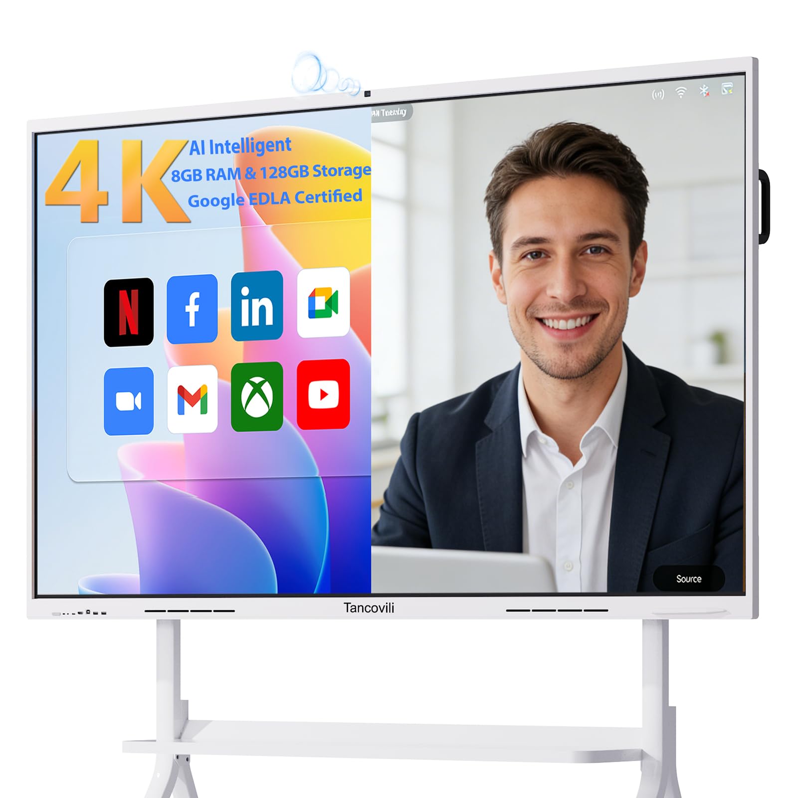 Photo 1 of **FOR PARTS ONLY / NON-FUNCTIONAL** Tancovili 55" AI Touchscreen Smart Board, 4K UHD All-in-One Google EDLA Certified Presentation Interactive Whiteboard for Office Classroom Home, Android 14 Touch Screen TV, 8GB+128GB