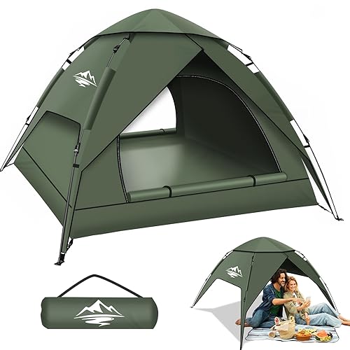 2-3 Man Tent, Pop Up Camping Tent Waterproof, Double Layer Dome Tents with Removable Outer Tarp, Pop Up Tents for Hiking, Outdoor, Backpacking
