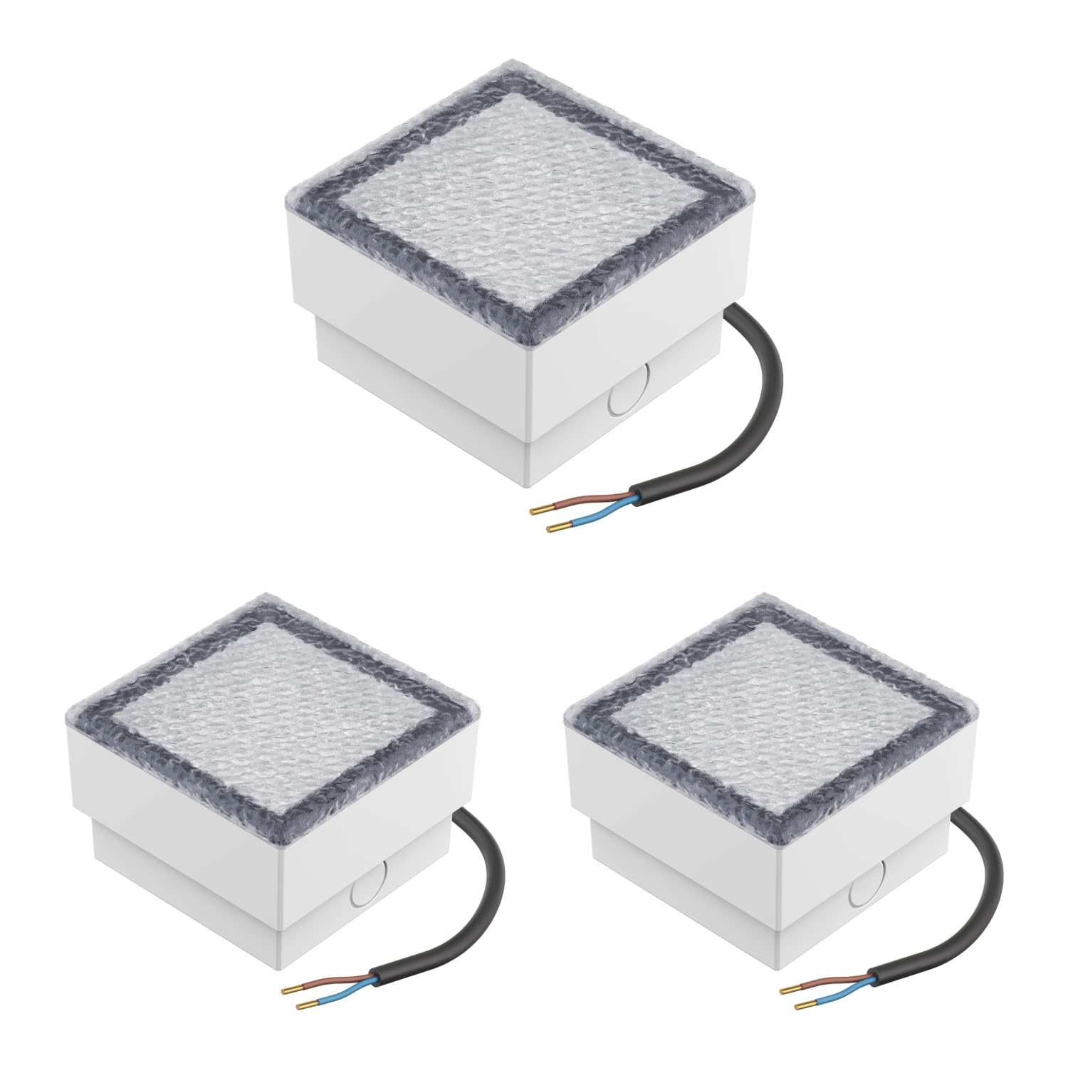 ledscom.de 3 Pieces LED Paving Stone Ground recessed Light CUS for Outdoors, IP67, Angular, 10 x 10cm, Warm White
