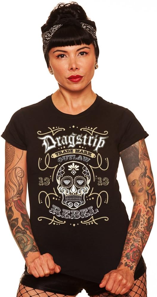 Dragstrip Clothing Girls Pinstriping Sugar Skull Tattoo Apparel T`Shirt