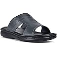 FIEEIF Men's Leather Slides Open Toe Outdoor Slippers Comfort Arch Support Retro Casual Flip Flops Summer Fisherman Slip On Sandals for Men