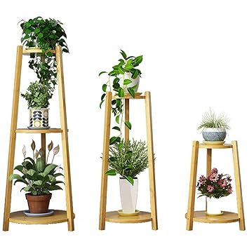 Guoyajf Pack De 3 Soportes De Planta De Escalera De Bambú,Estante ...