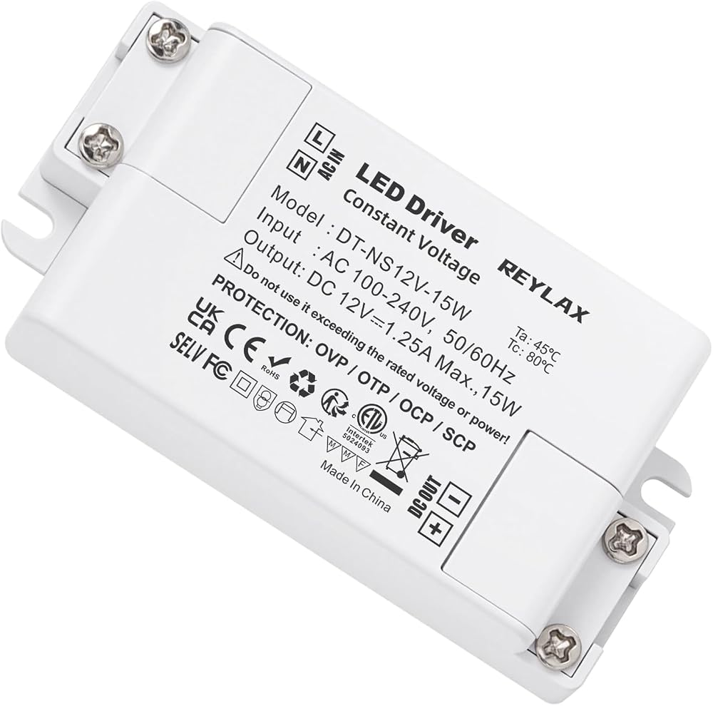 REYLAX 12V LED Driver 15W 1.25A Constant Voltage Power Supply 240V AC