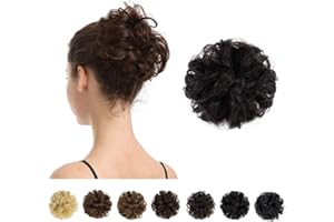 BARSDAR 100% Human Hair Messy Bun Extensions - Natural Black Real Human Hair Bun Scrunchies for Women - Daily Updo Chignons