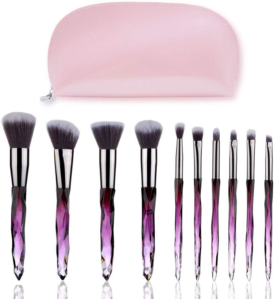 Makeup Brushes Set, 10 in 1 Cosmetic Professional Make Up Synthetic Fiber Bristles Brushes Kits for Foundation Blending Blush Concealer Eye Shadow with Travel Pouch Bag(Purple)
