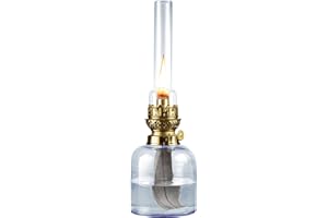 Kings County Tools Oil Lamp - 15.5” Decorative Lamp with Antique-Style Glass Body and Brass Accents - Large Kerosene Lantern with Adjustable Wick - Oil Lamps for Indoor Use (Blue)