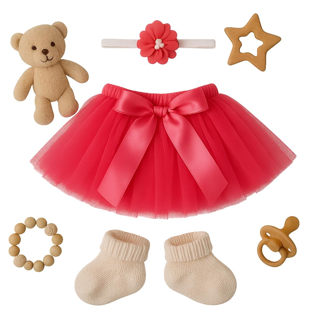 Red, Newborn Baby Tutu Clothes Skirt Headdress Flower Photo Photography Prop Outfit