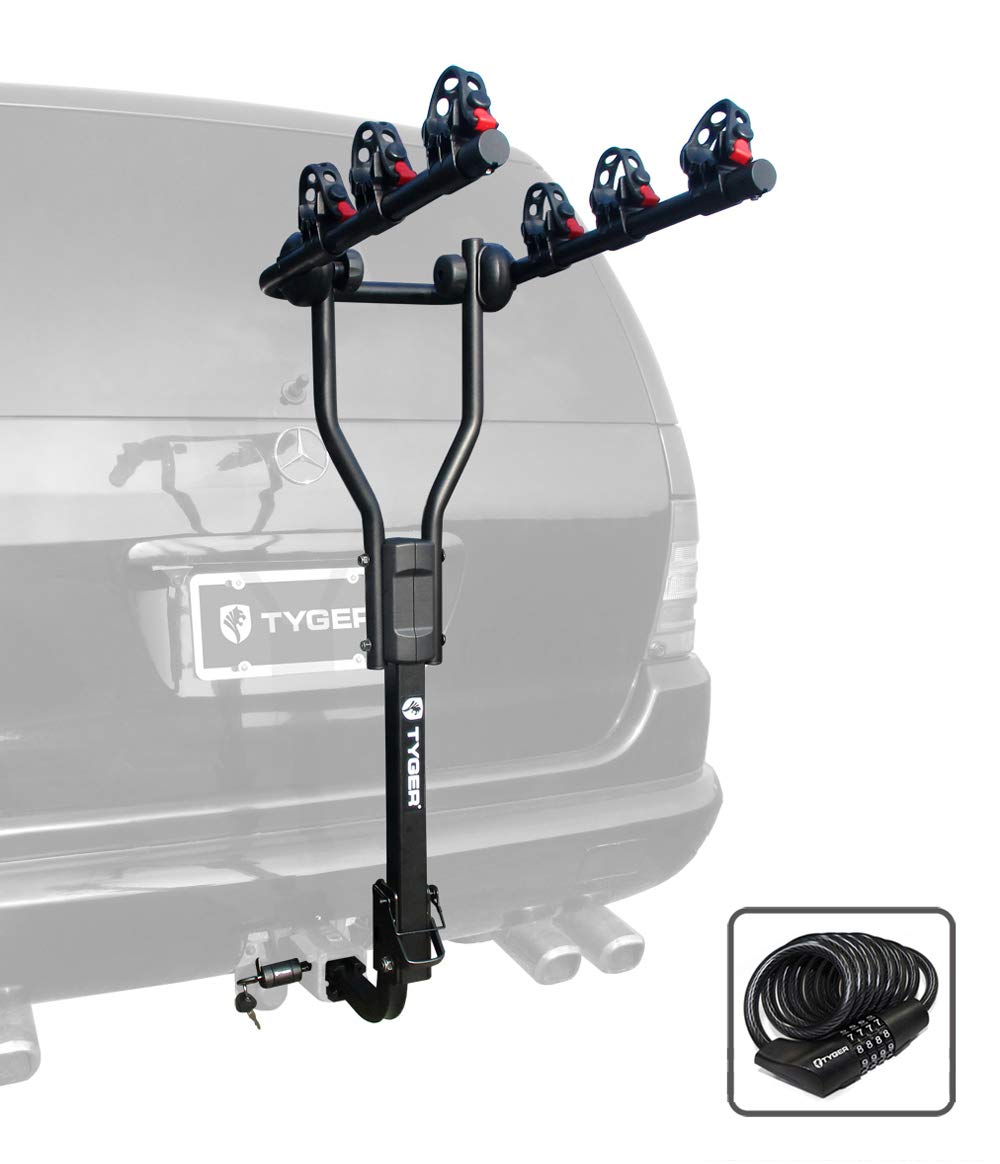 Tyger Auto TGRK3B101S 3Bike Hitch Mount Bicycle Carrier Rack Free Hitch Lock & Cable Lock