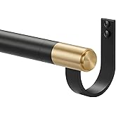 Curtain Rods for 28-99” Windows, Splicing Construction, 1” Adjustable Drapery Rod with Aluminum Alloy Brackets and Finials for Window, Sliding Door, Patio, Living Room Decoration, Matte Black&Gold