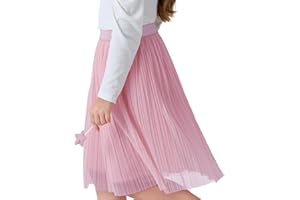 ZUNW Girls Mesh Pleated Skirt Elastic High Waist A-Line Swing Tulle Midi Skirt for Girl 6-14 Years