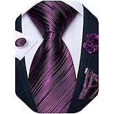 DiBanGu Mens Tie and Lapel Pin Set Silk Plaid Solid Paisley Necktie & Pocket Square Cufflinks for Wedding Party
