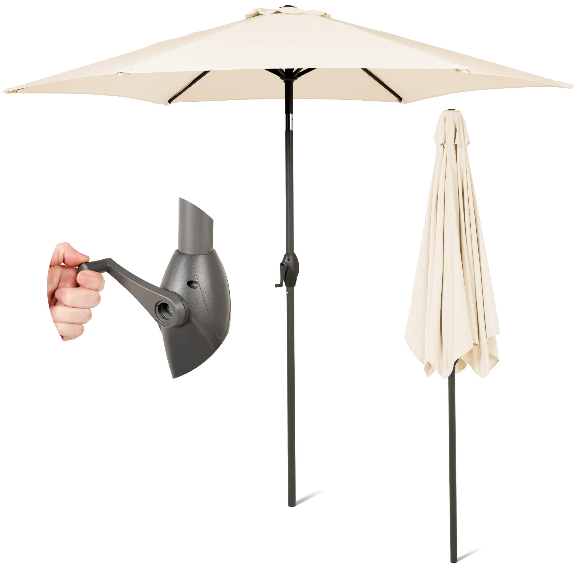 SUNMER 2.7M Garden Parasol - Sun Shading Umbrella with Easy Crank Lift & Tilt Mechanism - UV 30+ Water Repellent 180g/m² Polyester - Heavy Duty ø 38mm Steel Pole - Large Patio Shade - Ivory