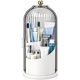 Rotating Toothbrush Holder with Cover, Storage for Bathroom, Dustproof Toothbrush Holder with Sliding Lid Electric Tooth Brush and Makeup Brush Organizer for Vanity, Dustproof with Cover